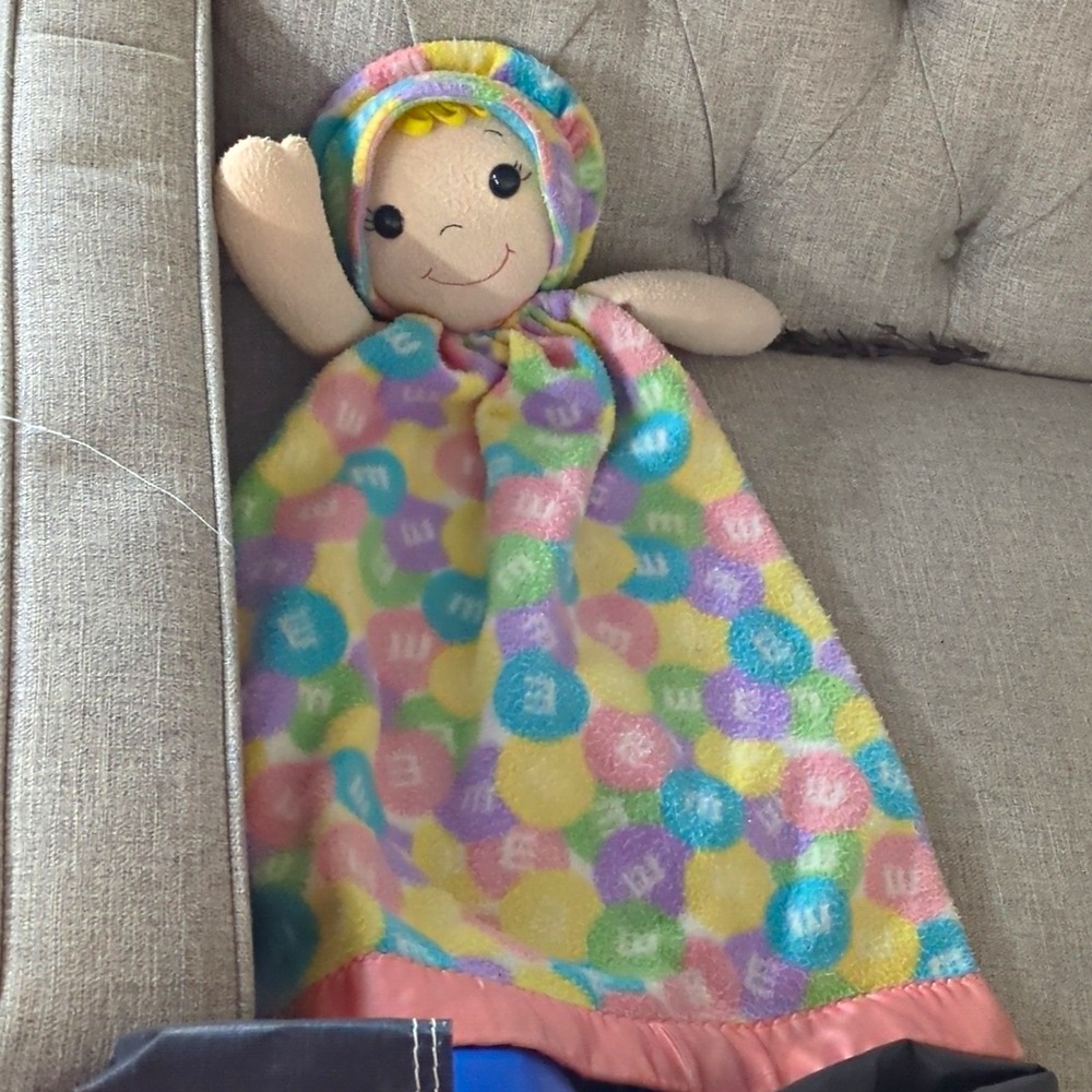 M&M's Plush Baby Security Blanket Lovey Multicolor/Beige M&M Candy Print